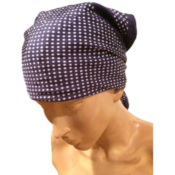 Vintage Glentex Navy Polka Dot Scarf 22" Square 100% Acetate Made In Japan Hand - Picture 7 of 10